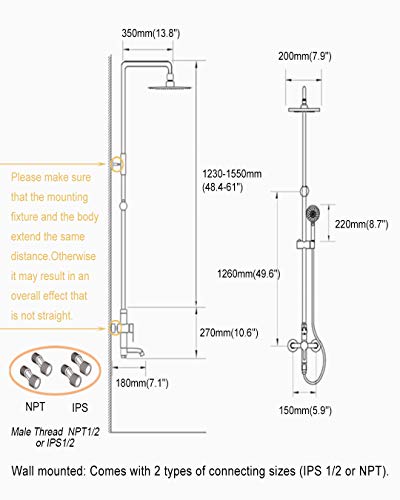 Matte Black Shower System with Extension Rod SUS 304 Stainless Steel 3 Function Outdoor Exposed Shower Fixtures