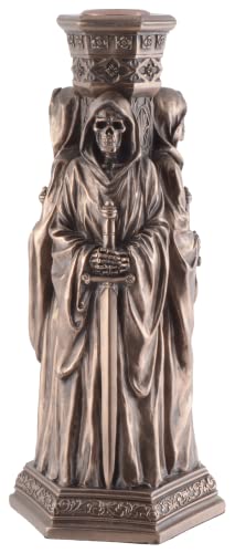 3 Grim Reaper Candle Holders, Created Stone, Hand Bronzed by Veronese, No Candle, LxBxH ca. 10x8x21 cm - Image 4