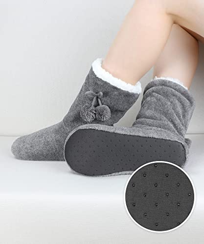 Image of Keyela Womens Non-Slip Sole Slipper Socks, Fluffy Winter House Booties | Ultra soft fuzzy warm indoor house slippers Non-skid bottom for safe walking Cozy winter footwear for ladies