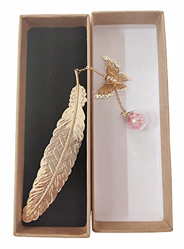 Konrisa Reader Gift Classical Bookmarks Metal Feather Butterfly Pendants With Flower Creative Bookmark For Women Men Perfect Gift For Girls Kids (Gold Color) #TOP4