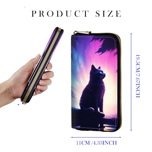 RFID Blocking Women's Wristlet Purse - Detachable Wrist Strap, Compact Foldable Design with 12 Card Slots & Zip Pocket Wallet for Travel,Gym,Black Cat2