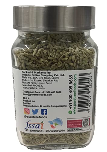 Image of Pure Tree | Certified Organic | Fennel Seeds | 125 g | Glass Jar | Saunf, Variyali | Whole Spices | Vegan | Aroma & Flavour | For Sauces, Seasoning, Vegetable Dishes, Tea | Pack Of 2