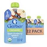 Gerber Organic 2nd Foods Baby Food, Apples, Blueberries & Spinach, 3.5 oz Pouch, 12 count