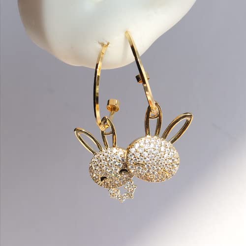 Sonateomber Cute Cartoon Funny Bunny Dangle Earrings For Women Girls - Sparkly Cubic Zirconia Rhinestone Asymmetrical Long Drop Pearl Rabbit Open Hoop Huggie Easter Jewelry Gift #TOP4