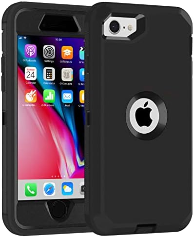 iPhone SE 2020/2022 3-in-1 Full Body Protector Case, Shockproof TPU & Hard PC Bumper, Drop-Proof Shell for 4.7" - Black