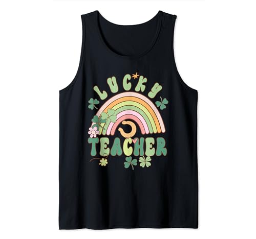 Lucky Teacher Groovy Retro Teacher Día de San Patricio Camiseta sin Mangas