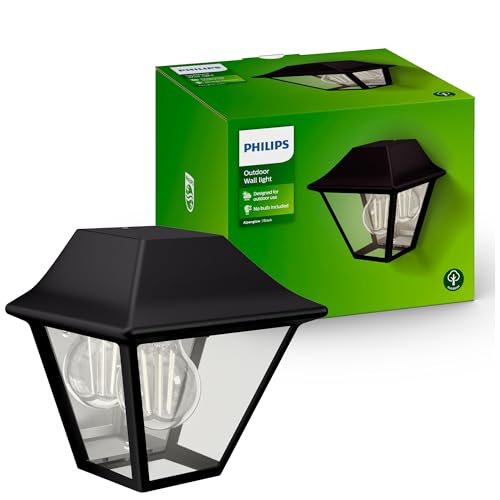 Philips Alpenglow Outdoor-Lampe, Wandlampe, Außenbeleuchtung, IP44-Wetterfest, Langlebig, Aluminium, Klassisches Design, Schwarz, E27-Leuchtmittel Separat Erhältlich