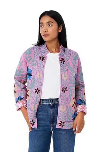 Kantha Short Kimono Cotton Jacket – Stylish Bohemian Cotton Jacket Gift for Her, Lightweight & Comfortable, Perfect for Spring & Summer Wear