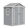 Greesum Outdoor Storage Shed 6X4FT All-Weather Resin Tool Room with Floor for Garden,Backyard,Pool Tool, Light Grey