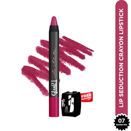 Image of Glam21 Lip Seduction Non- Transfer Crayon Lipstick up to 12 Hours Stay | Lightweight & Longlasting|Creamy Matte | Smudge Proof - 3.6gm|Sherbet Pink|07