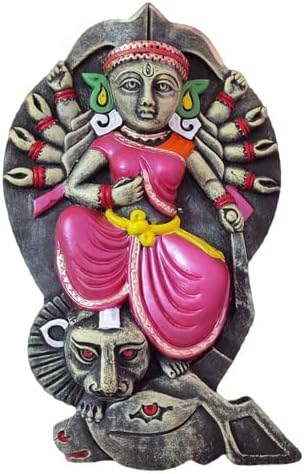 Rainbow Feathers Terracotta Handpainted Singha Bahini Devi Durga for Wall D?cor|Kolkata Durga Pujo|Jai MATA Di|Maa Sherawali|Maa Jagdamba|DeshkiMitti|RuralArtisans|Handicraft|HomeDecor|FestivalGift
