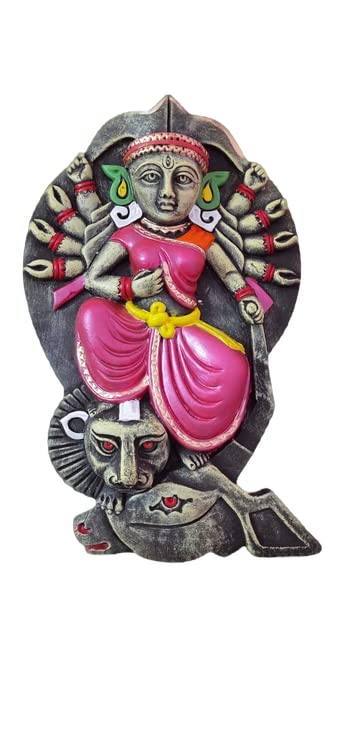 Rainbow Feathers Terracotta Handpainted Singha Bahini Devi Durga for Wall D?cor|Kolkata Durga Pujo|Jai MATA Di|Maa Sherawali|Maa Jagdamba|DeshkiMitti|RuralArtisans|Handicraft|HomeDecor|FestivalGift
