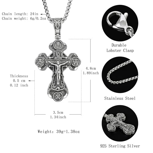 Sterling Silver Cross Necklace for Men Women, Archangel Saint Michael Cross Pendant for Boys, Jesus Crucifix Pendant Christmas Gift2