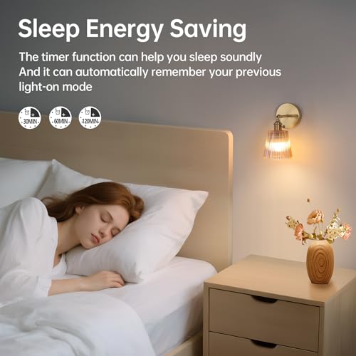 Image of Shenmoyl Vintage Battery Operated Wall Sconce with Amber Stripe Glass Lampshade Rechargeable Battery Powered Wall Light with Remote Control for Bedside Bedroom Doorway