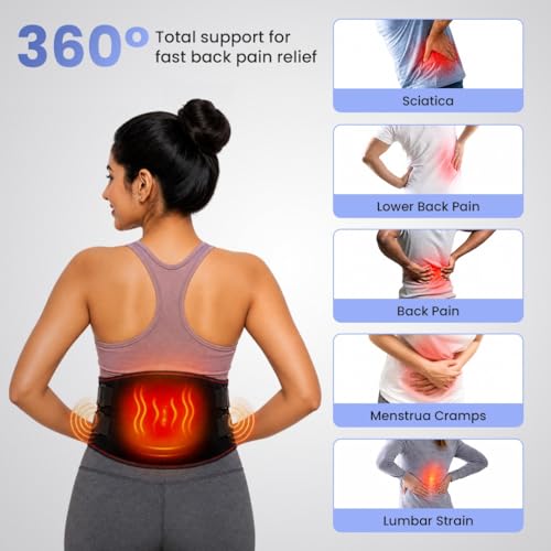 Image of SELLASTIC Wireless Heating Pad Belt for Back Pain and Period Cramp Relief Massager | Adjustable, Fits Sizes | 3 Heat and 6 Massage Modes | Lower Back, Lumbar, Abdomen, Waist Pain Relief | Gift for Women, Men, Parents