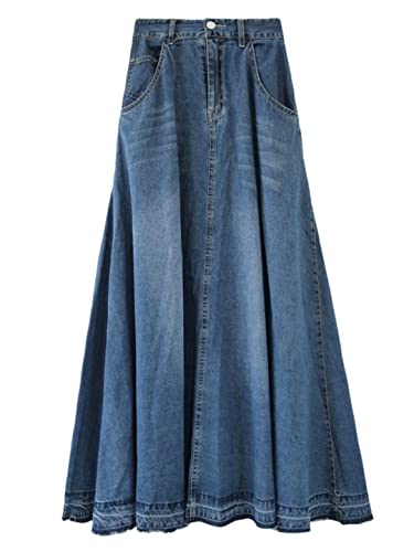 Women Vintage Skirt Long A-Line Denim Skirt