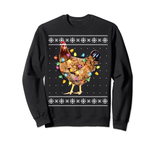 Chicken Christmas Tree Lights Funny Ugly Christmas Sweater Felpa