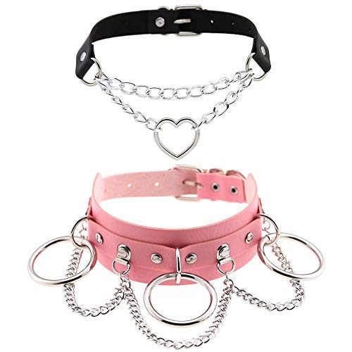 MUGEER BTY Heart Chain Choker Collar Necklace,Fashion Adjustable Punk Choker Necklace for Girls Women (Pink)