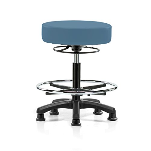 Image of Perch Stationary Life Height Adjustable Stool with Foot Ring | Medium Bench Height 20.5-28 inch | Colonial Blue Vinyl