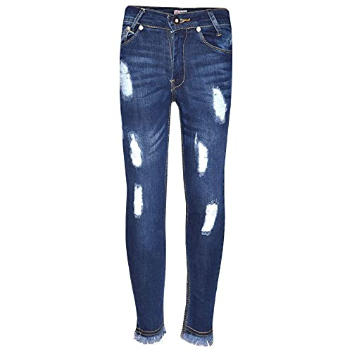 A2Z 4 Kids Girls Skinny Jeans Denim Ripped Stretchy Rough Pants - Girls Jeans Ripped GJ01 Dark Blue 5-6