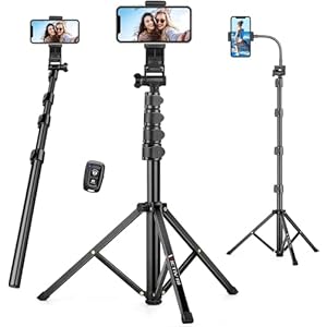 74″ Flexible Phone Tripod, Tall Cell Phone Tripod with Adjustable Gooseneck & Remote, Portable Phone Stand Tripod for Video Recording, Overhead Cellphone Tripod, Compatible with iPhone Android