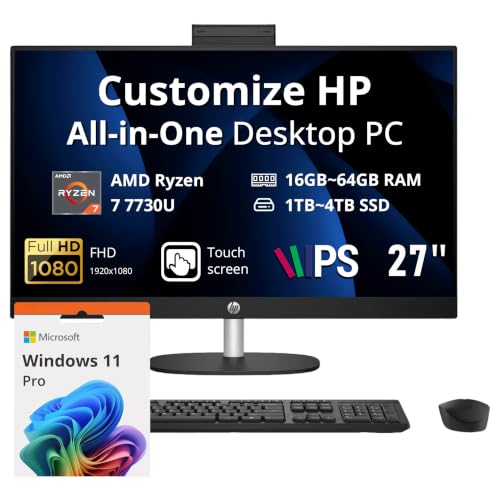 Image of Hotface Customized Desktop, Created Using HP 27 inch FHD Touchscreen All-in-One Desktop, AMD Ryzen 7 7730U, 16GB /32GB /64GB RAM, 1TB /2TB /4TB SSD, Wireless Keyboard & Mouse, FHD IR Camera, Win 11 Pro, Black