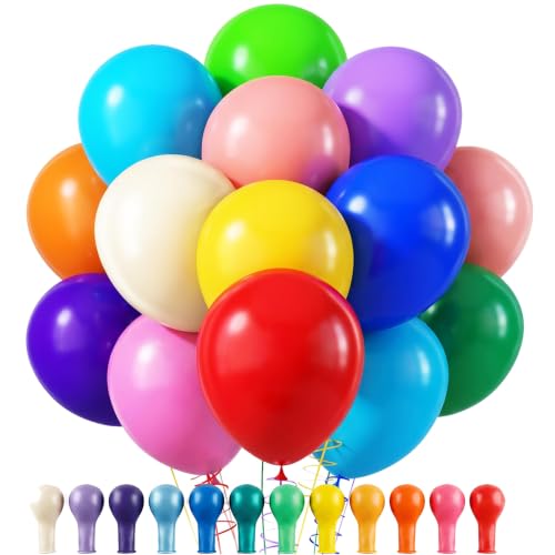 RUBFAC Rainbow Balloons 120pcs Party Balloons for Birthday Decorations