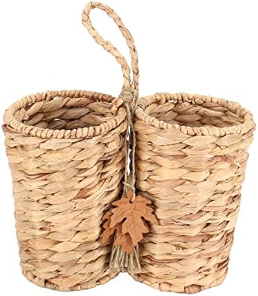 SHCMSADO Water Hyacinth Hanging Basket Flower Door Basket - Natural Woven Wall Basket for Outdoor Garden, Patio, Balcony - Eco-Friendly and Durable Plant Holder with 2 Divided - 5 x 2.5 x 7.8 Inches.