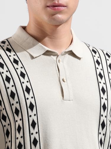 Image of The Indian Garage Co Men Oversized Fit Textured Flatknit Long Sleeve Polo T-Shirt