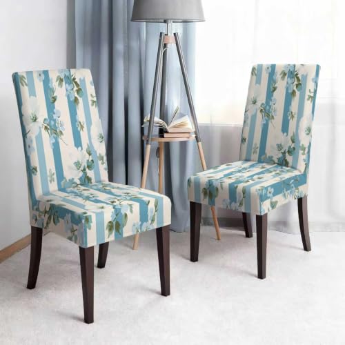 Housses de chaise stretch bleu clair imprimé fleuri avec nappe - 7