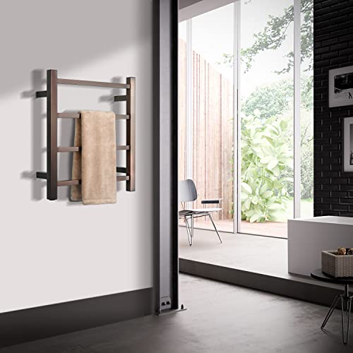 Sharndy Towel Warmer Orb For Bathroom Wall Mounted Bath Towel Heater Plug-In Electric Heated Towel Rack Stainless Steel Square Oil Rubbed Bronze 4 Bars Drying Rack Etw13-2A 35W 19.69X17.71X4.33 Inches #TOP1