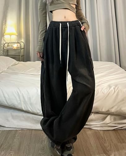 Cargo Pants for Women Men Baggy Jeans High Waisted Wide Leg Drawstring Pants Pants with Pockets Grunge Streetwear2