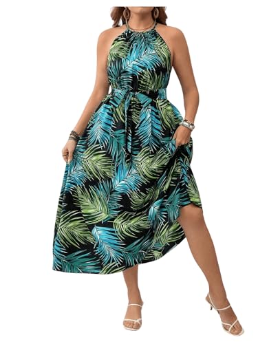Image of Floerns Women's Plus Size Boho Sleeveless Halter Neck Tie Back A Line Long Dress