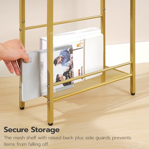 Image of HOOBRO Small Narrow Side Table with Charging Station, Skinny End Table for Small Spaces, Slim Nightstand with USB Ports Outlet, Sofa Beside Table with Storage Shelf, White and Gold DW102UBZ01