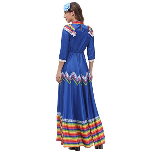 Women's Mexican Dress Cinco De Mayo Costumes Day Of The Dead Dress For Women Costume Traditional Lace Flower Senorita Dress Mexican Costumes For Women Mexican Dress For Women Womens Mexican Dress #TOP2