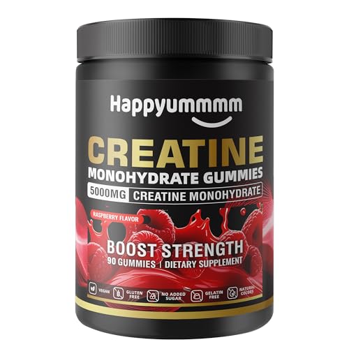Creatine Monohydrate Gummies NSF Certified 5g Dose for Men & Women to Support Muscle Strength Recovery Cognitive Health & Memory Raspberry Flavor 90 Gummies