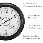 CLXEAST Illuminated Indoor Outdoor Clocks Waterproof 18 inch with Smart Night Light Sensor,Large Wall Clock with Thermometer & Hygrometer,Oil Rubbed Bronze Black,House Warming Gifts New Home - Image 2