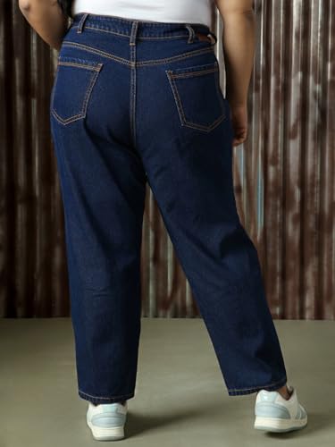 Image of High Star Plus Size Women Cotton Washed Mom Fit High-Rise Jeans