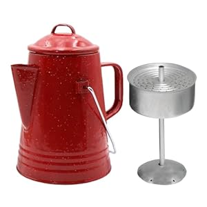 Grip Coffee Percolator (Red) – Durable Glazed Enamel Steel – Prepare Coffee Over the Fire – Camping, Hiking, Backpacking, Fishing, Hunting – (8 Cups)