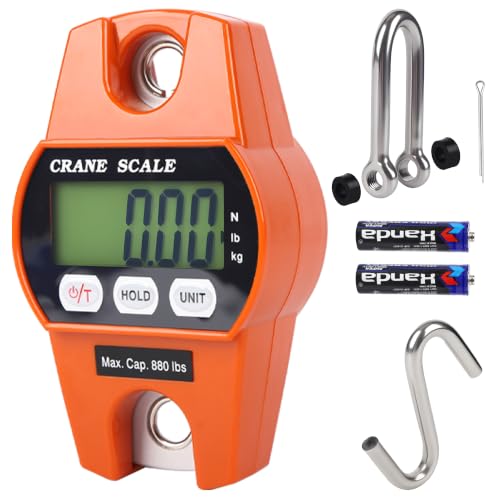 880lb/400kg Digital Crane Scale - Compact LCD Handheld Hanging Scale for Garage, Farm, Hunting, Fishing &amp; More(400kg/Plastic/Orange)