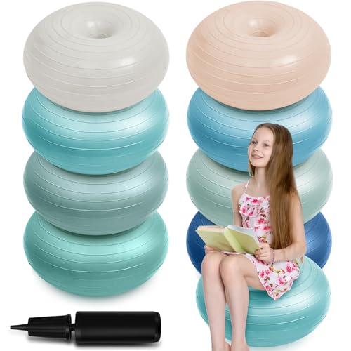 Image of Lewtemi 8 Pcs Flexible Seating for Classroom Elementary,20'' | Inflated Wobble Chair for Sensory Kids Large Yoga Ball Chairs Donut Ball Seats with Inflator for Classroom Office School