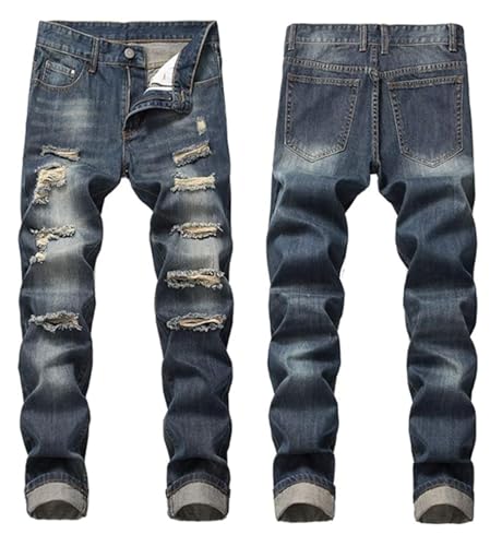 Men Ripped Jeans,Slim Fit Stretch Ripped Skinny Jeans for Men Stacked Straight Fit Denim Pants2