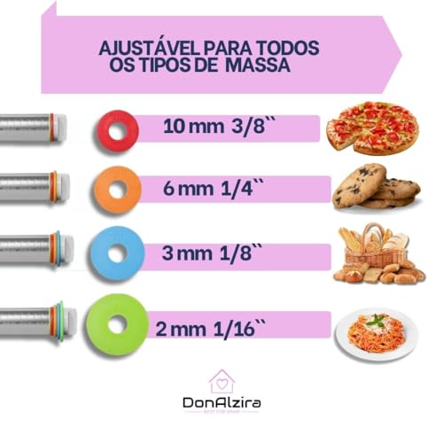 Rolo de Massa em Inox Regulável Ajustável Profissional Confeiteiro Ideal Para Massas Pizza, Pão, Mac