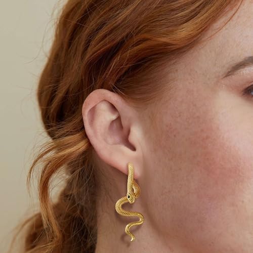 Snake Earrings for Women Men, Punk Gothic Stainless Steel Stud Earrings, Hypoallergenic Gold/Black/Retro Gray/Silver Snakes Jewelry with Zircon, Statement Cool Rock Hip Hop Biker Earring3