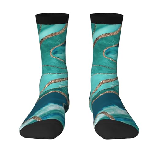 Turquoise Teal Marble Agate Gold Glitter Men'S And Women'S Performance Socks - Breathable Sports Socks With Arched Support For Sports, Running, Everyday Wear