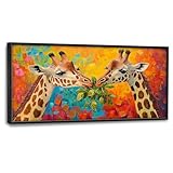 Olivine Giraffe Large Wall Art, Giraffes Pictures Wall Decor, Colorful Animal Painting, Tropical Animal Canvas Prints, Framed Artwork for Dining Room Living Room Bedroom Bathroom Office Home 60'x30'