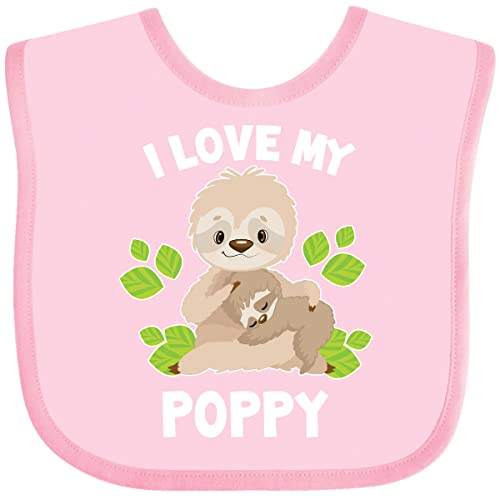 inktastic Cute Sloth I Love My Poppy with Green Leaves Baby Bib