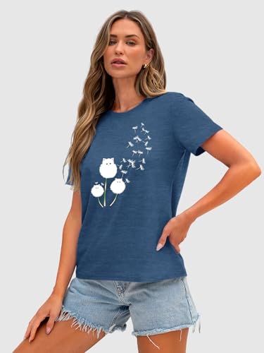 Image of Anbech Womens Dandelion Graphic T-Shirts Teen Girls Cute Sunflower Print Casual Tee Tops