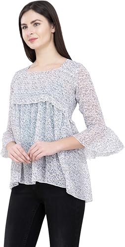 Image of POPWINGS Printed Chiffon Peplum Tops for Women