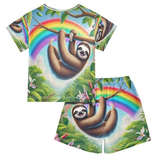 Sloth Rainbow Summer Pajama Set Short Sleeve Summer Pajamas Sleepwear Nightwear Set Cotton 5Y2